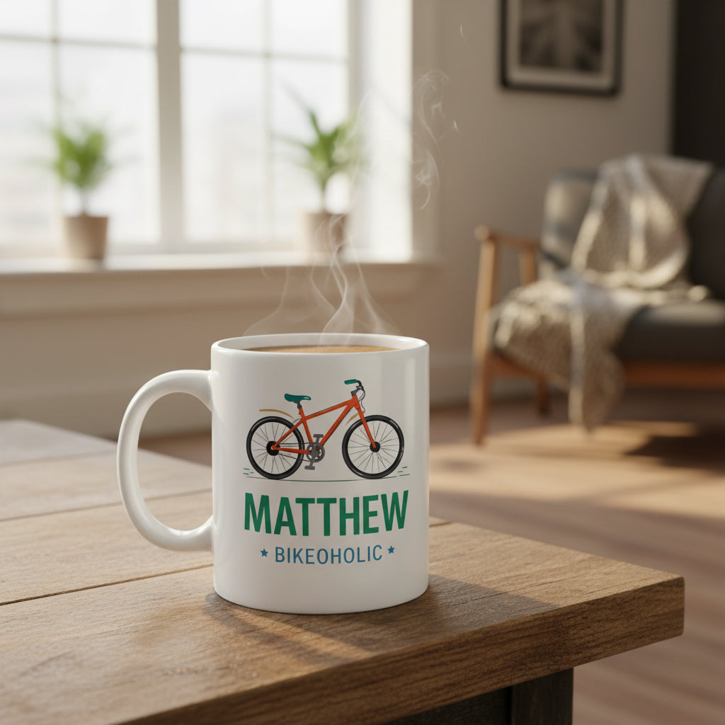 Vacso Trading Personalised Bike Mug Custom Name Bikeoholic Cyclist Gift Ceramic 11oz