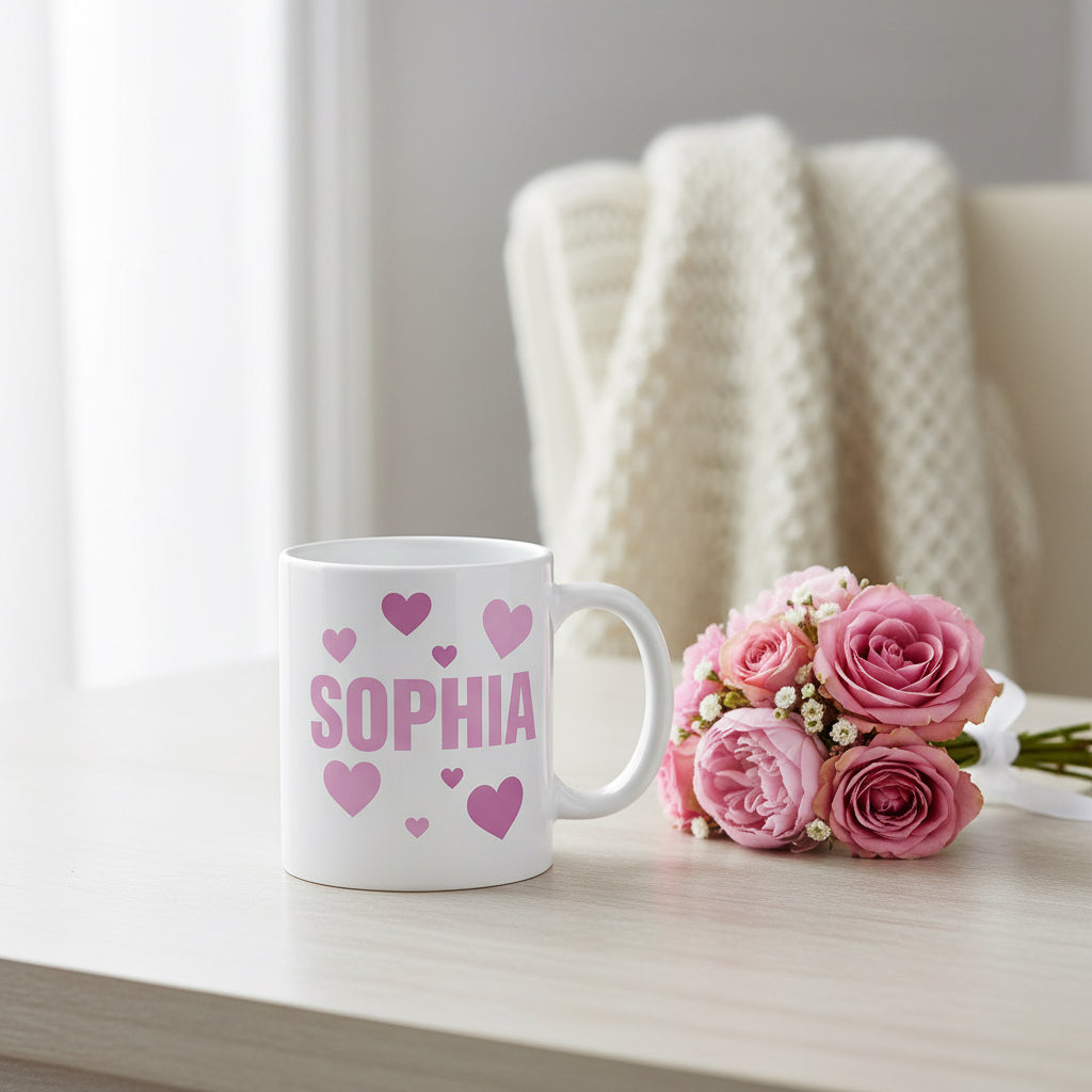 Vacso Trading Personalised Name Mug Pink Heart Design White