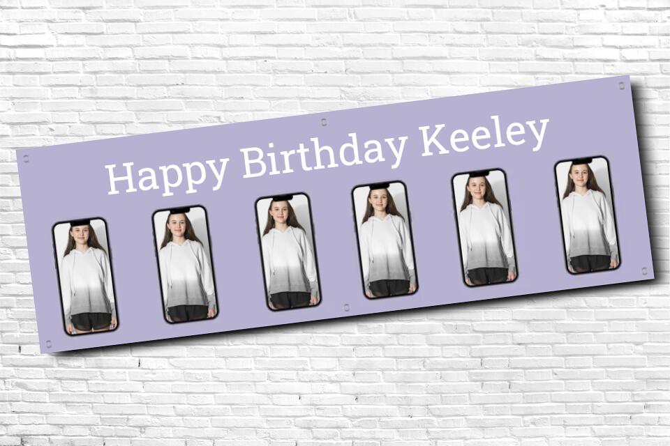 Personalised Purple Smartphone Image Photo Birthday Banner