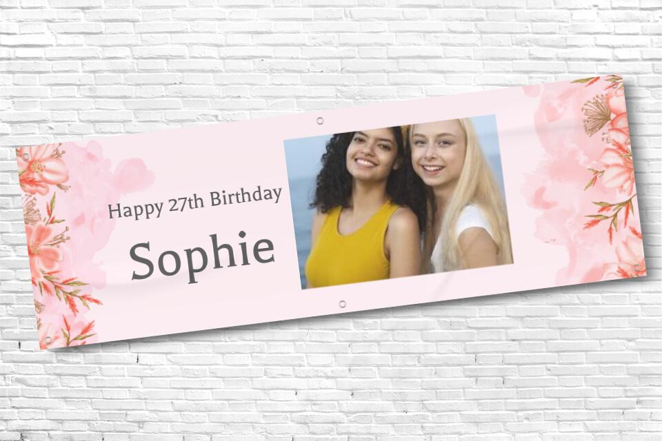Personalised Floral Valentines Banner with any Photo and Any Text