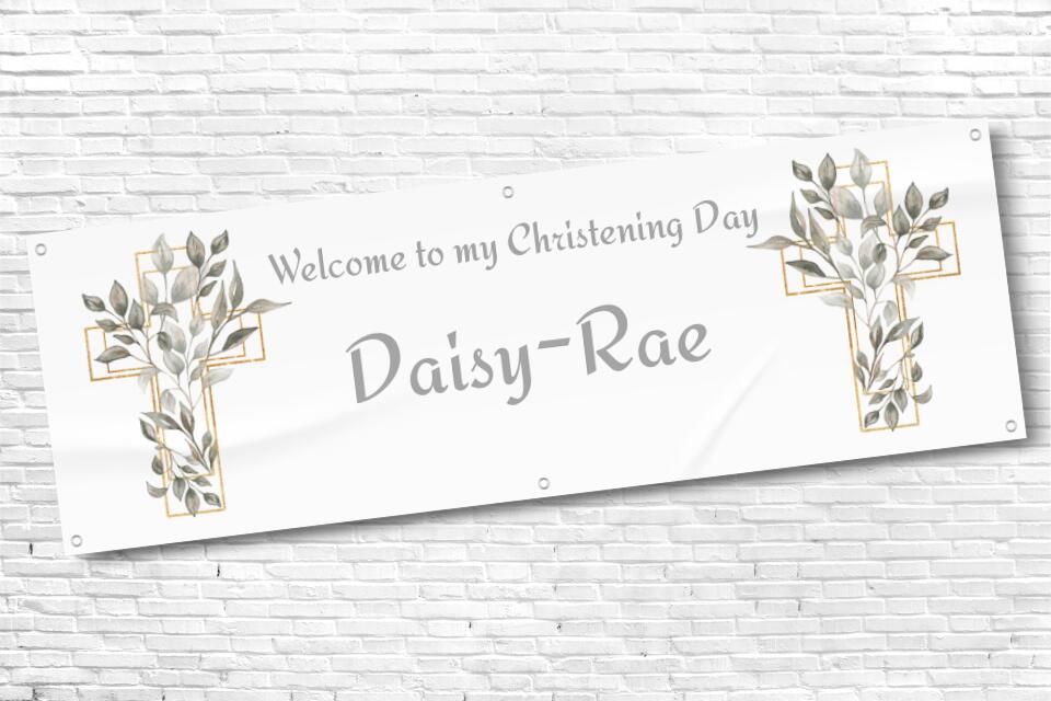 Girl's Christening twin cross banner