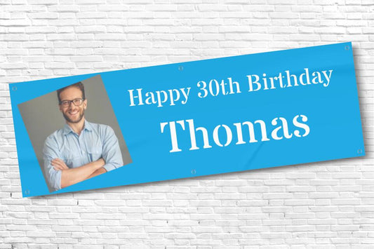 Mens Blue Birthday banner with any photo