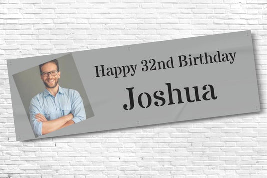 Mens grey birthday banner with black text