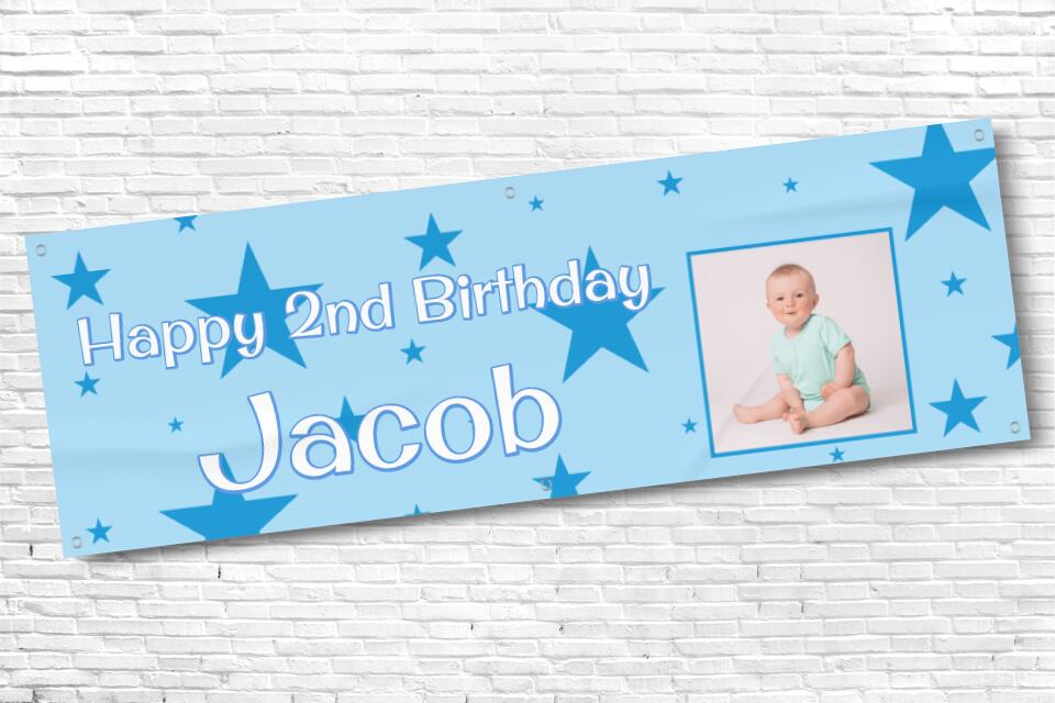 Blue boys star birthday banner