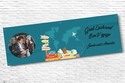 Personalised Good luck and Bon Voyage Banner with any Text and Photo