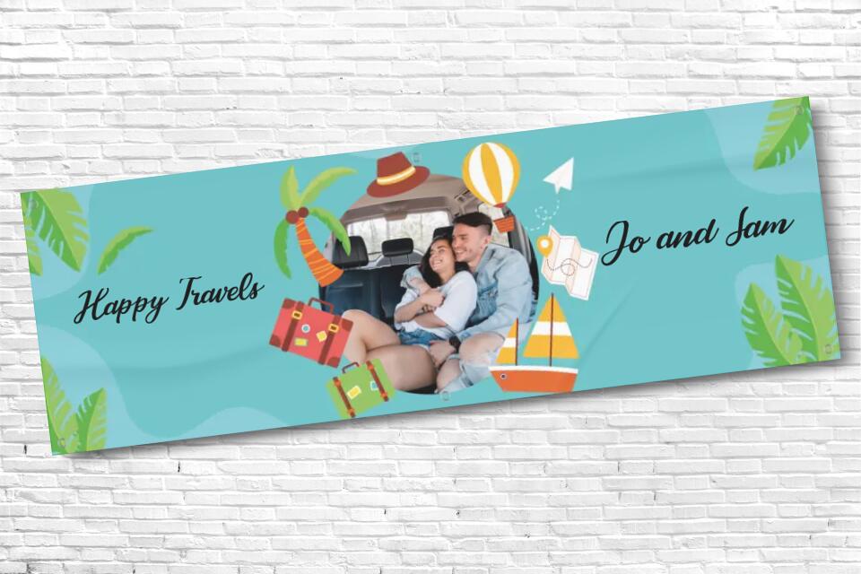 Personalised Happy Travels Banner with any Text and Photo
