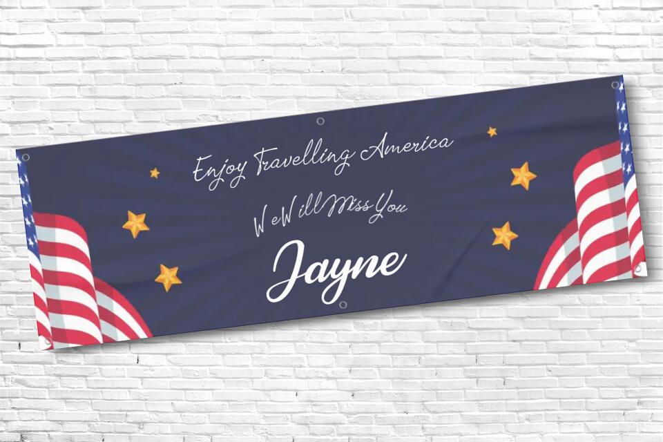 Personalised Enjoy your Travels in America Banner with any Text