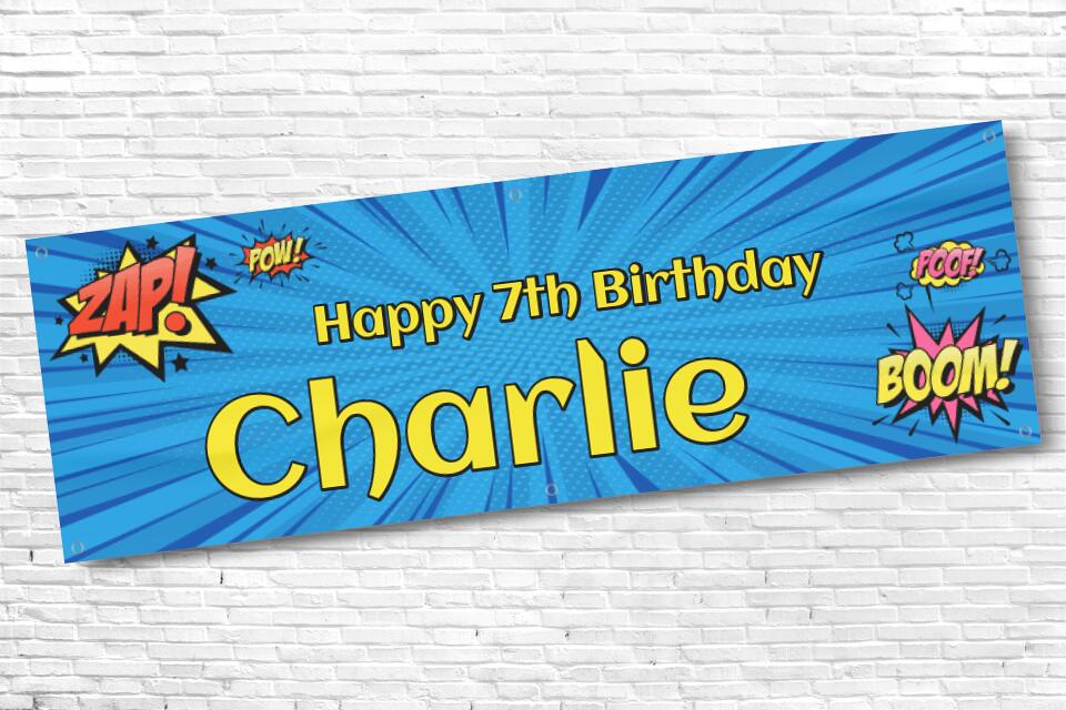 Boys Comic Super hero Banner with any name