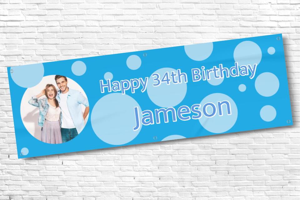 Men's Personalised Blue Bubble Birthday Banner with any name and photo