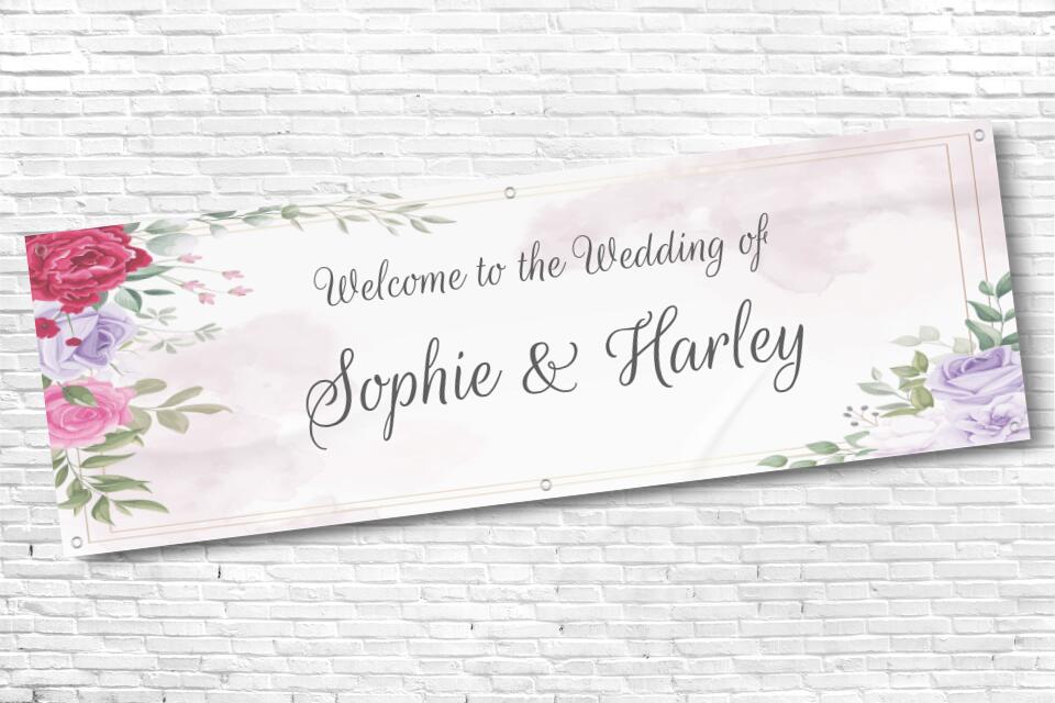 Wedding and Engagement Personalised Floral with Boarder Banner