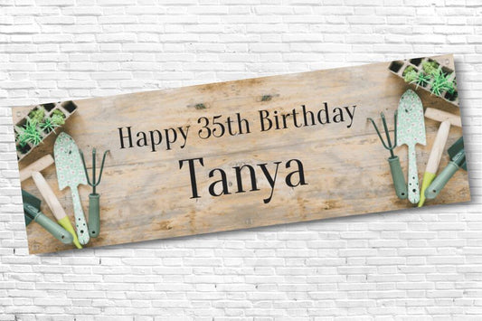 Ladies Gardening Birthday Banner Personalised with Age and Name