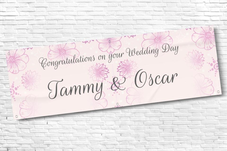 Pink Floral Personalised Wedding & Engagement Banner