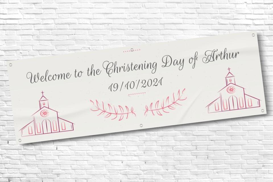 Boys Twin Chapel Religious Ceremony Banner with Name and Date
