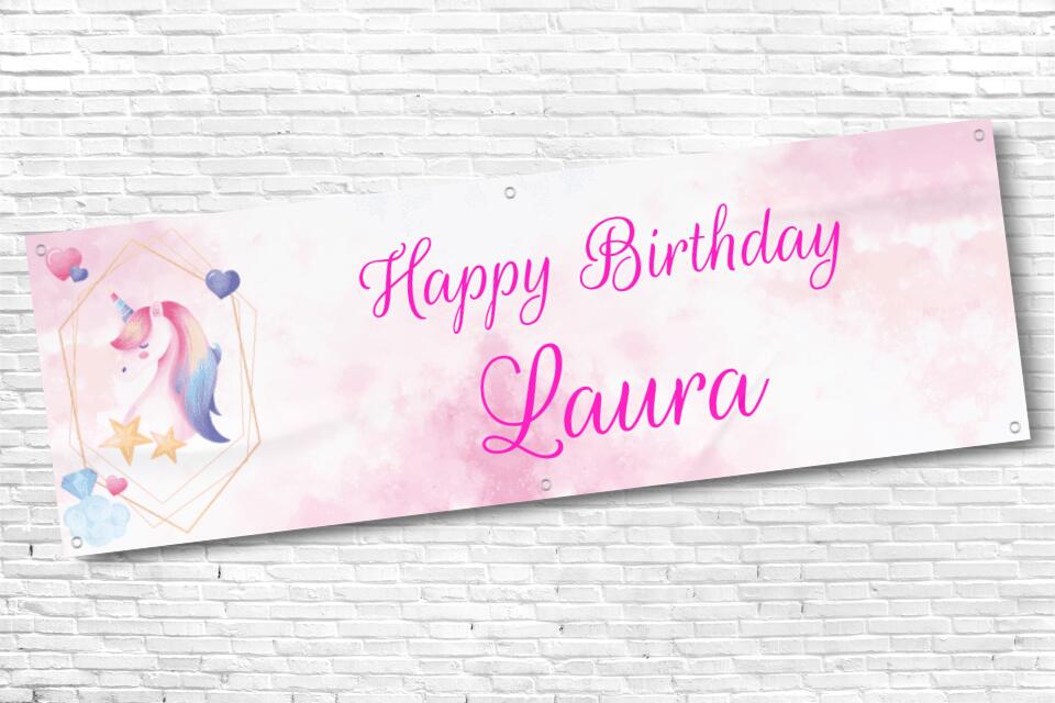 Ladies and Girl's Personalised Pink Rainbow Unicorn Star Birthday Banner