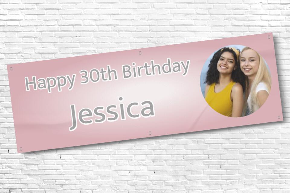 Ladies Personalised Pink Fade Photo 30th Milestone Birthday Banner