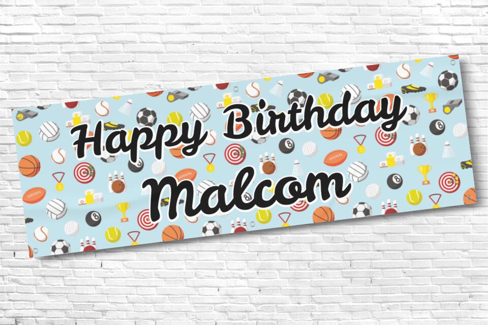 Men's and Boy's Personalised Sports Balls Birthday Banner