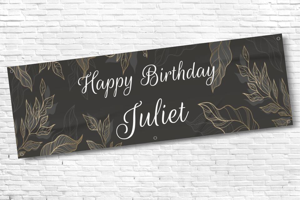 Ladies and Girl's Personalised Black Gold Leaf Birthday Banner