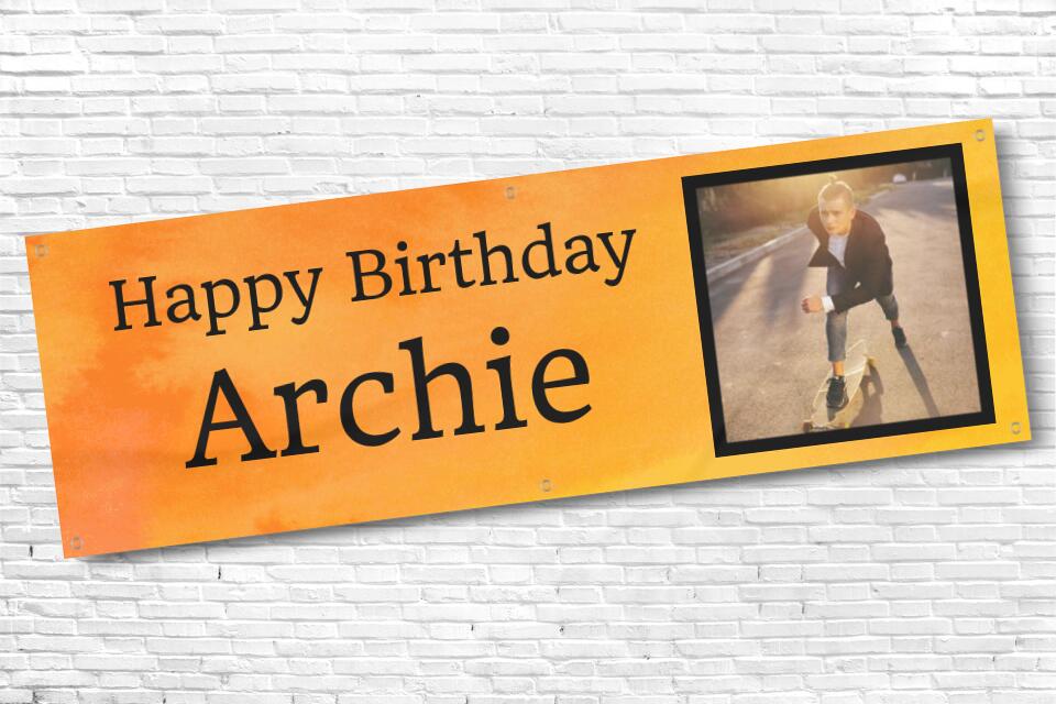 Men's and Boy's Personalised Orange Photo Birthday Banner