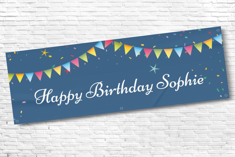 Ladies and Girl's Personalised Blue Bunting Birthday Banner