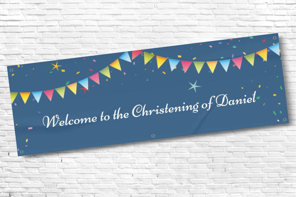 Boy's Personalised Blue Bunting Ceremony Banner