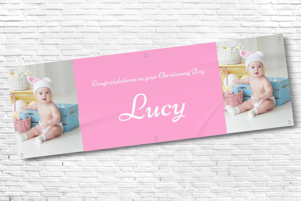 Girl's Personalised Pink Twin Photo Ceremony Banner