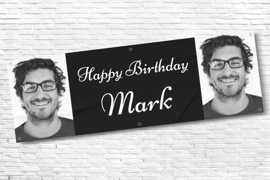 Men's and Boy's Personalised Black Twin Photo Birthday Banner