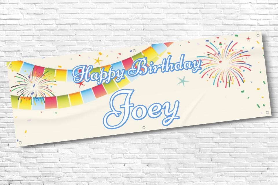 Men's and Boy's Personalised Rainbow Bunting Firework Birthday Banner