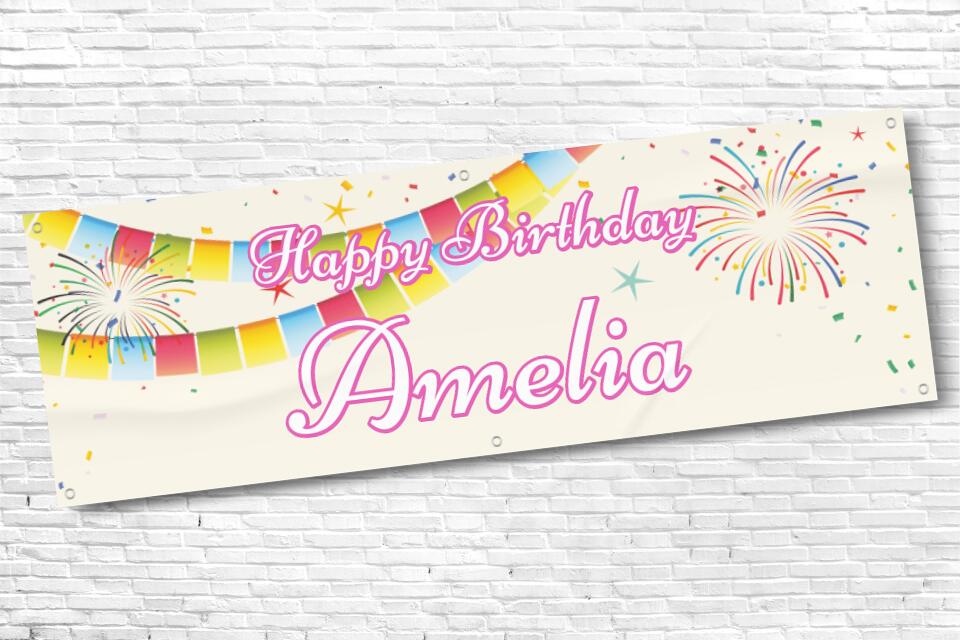 Ladies and Girl's Personalised Rainbow Bunting Firework Birthday Banner
