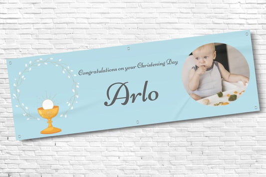 Boy's Personalised Blue Photo Ceremony Banner