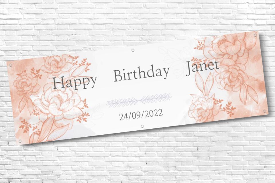 Ladies and Girl's Personalised Floral Edge Date Birthday Banner