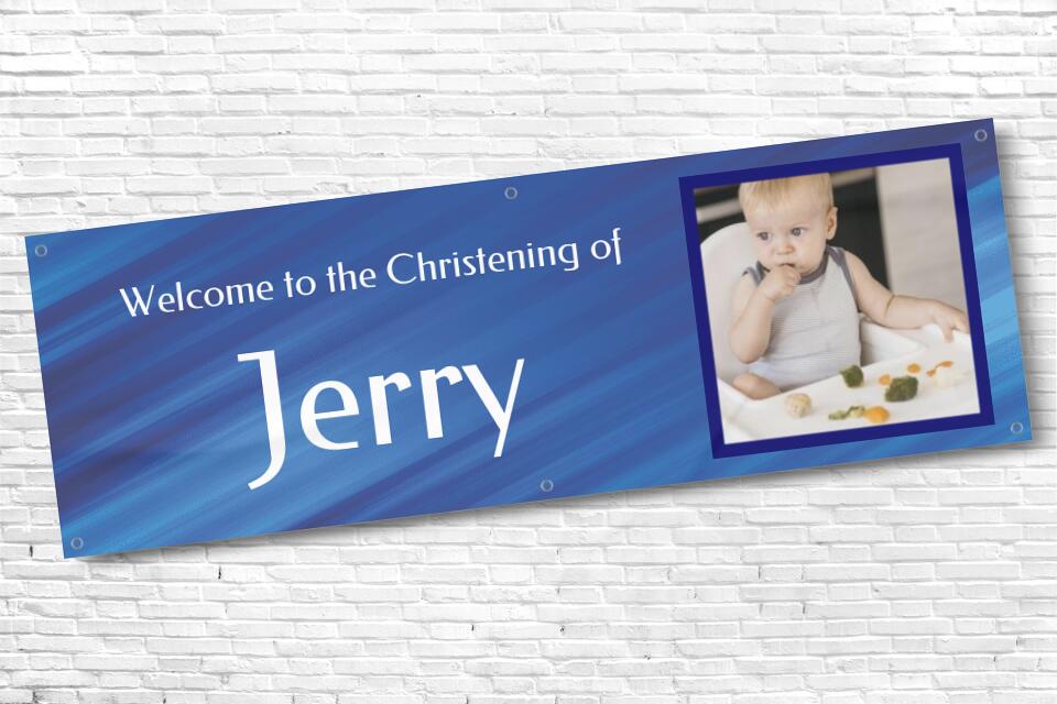 Boy's Personalised Blue Streak Photo Ceremony Banner