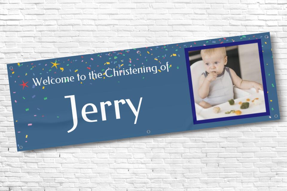 Boy's Personalised Blue Confetti Bunting Photo Ceremony Banner