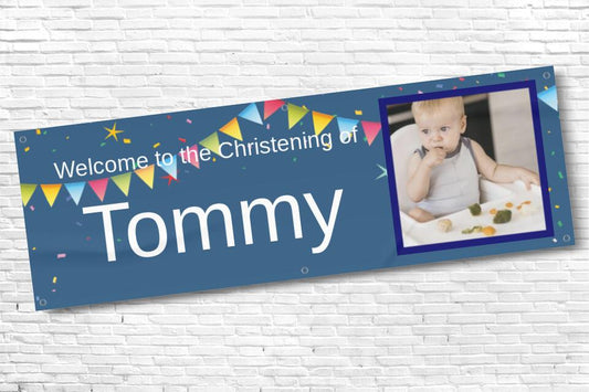Boy's Personalised Blue Rainbow Bunting Photo Ceremony Banner
