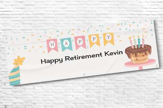 Personalised Happy Blue with Yellow Boarder Retirement Banner with any text