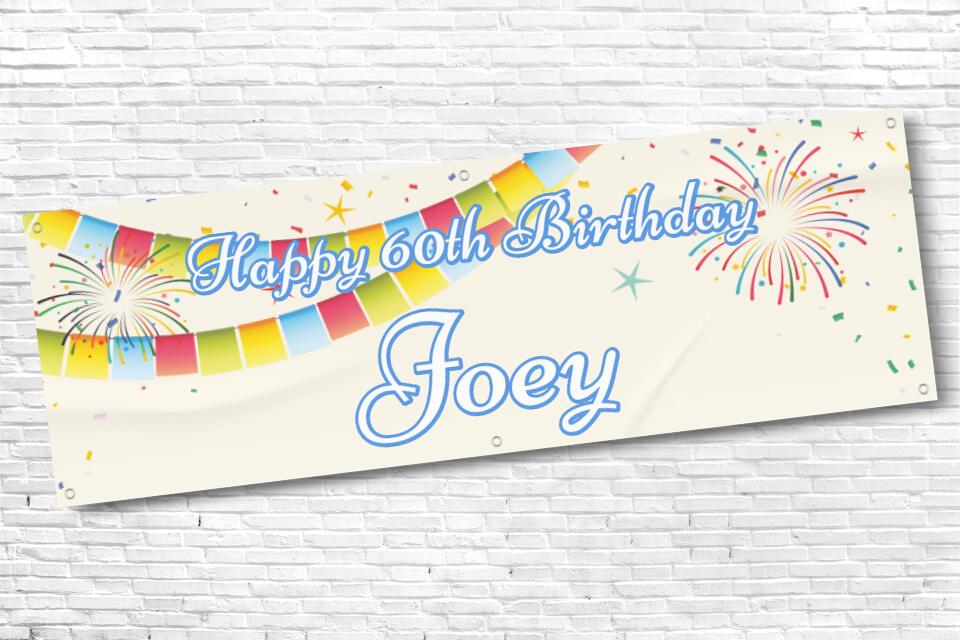 Men's Personalised Rainbow Bunting Firework 60th Milestone Birthday Banner