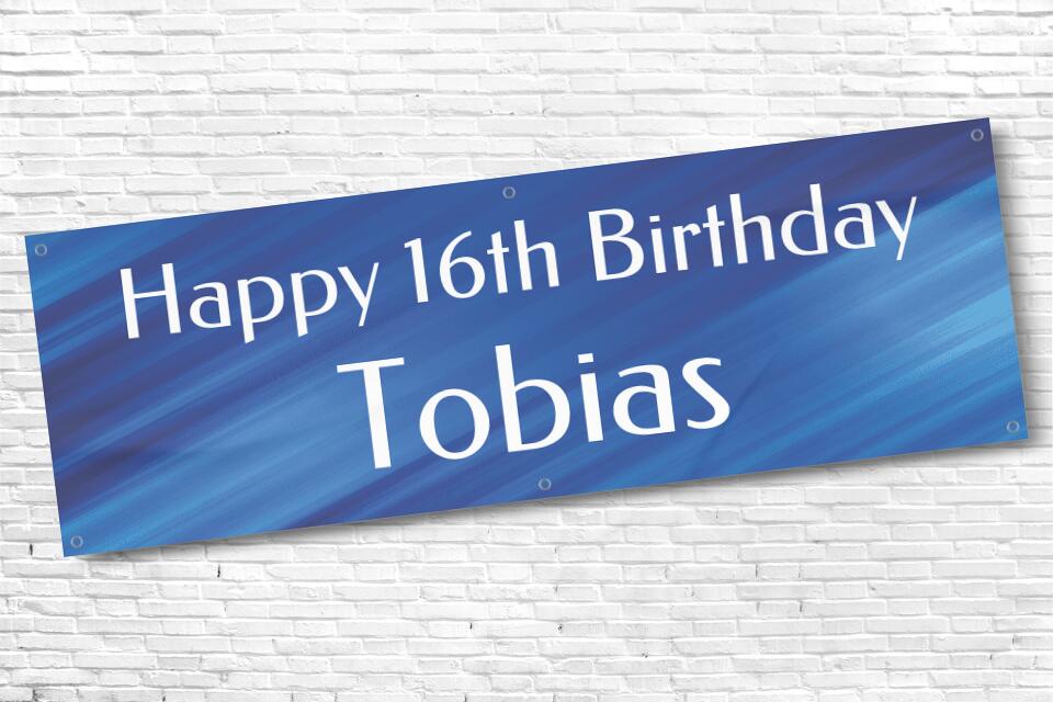 Boy's Personalised Blue Wave 16th Milestone Birthday Banner