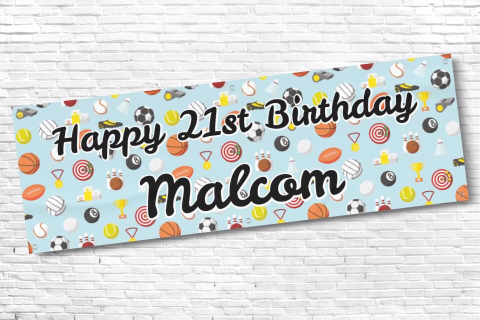 Men's Personalised Sports Balls 21st Milestone Birthday Banner