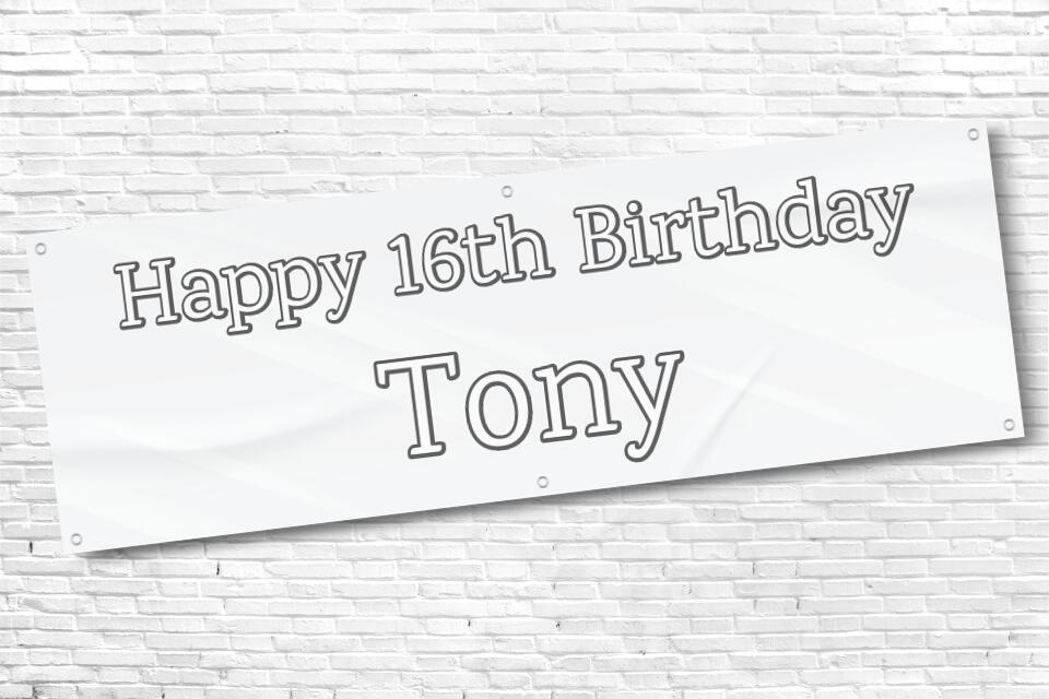 Boy's Personalised White Streak 16th Milestone Birthday Banner