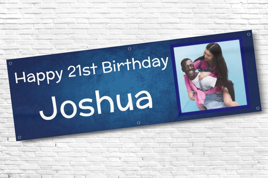 Men's Personalised Blue Cloudy Fade Photo 21st Milestone Birthday Banner