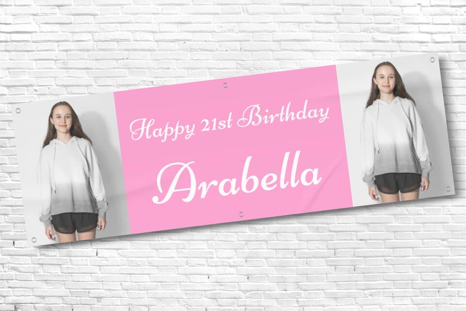 Ladies Personalised Pink Twin Photo 21st Milestone Birthday Banner