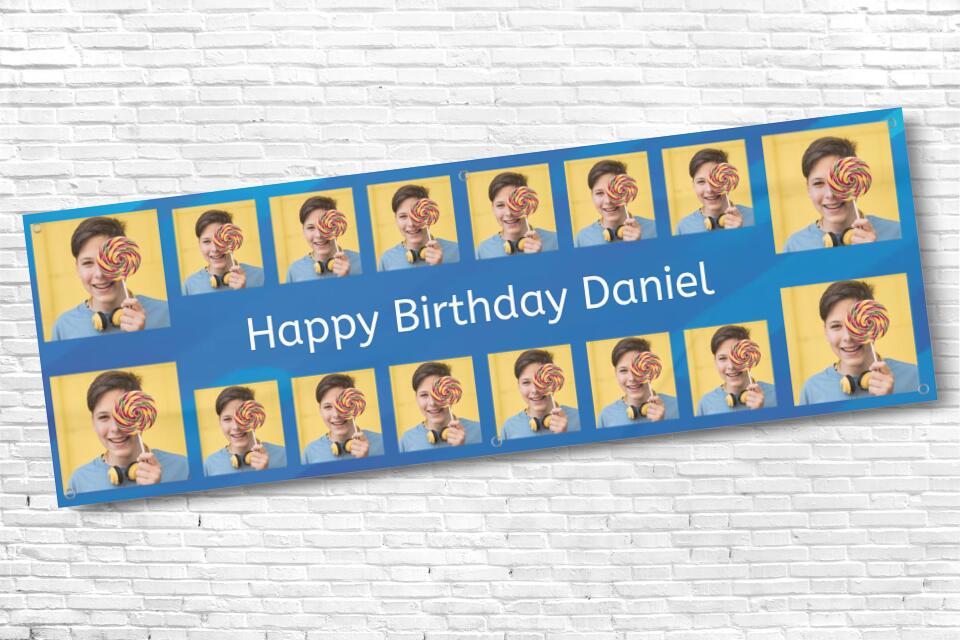 Light Blue 16 Image Photo Birthday Banner