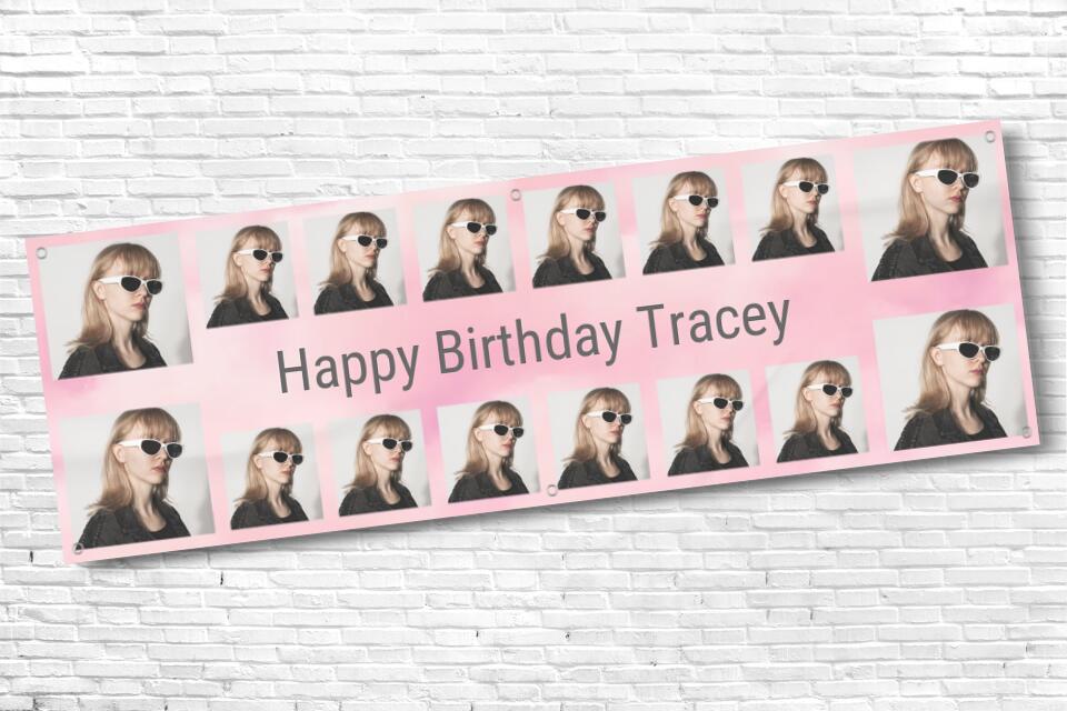 Personalised Pink 16 Image Photo Birthday Banner