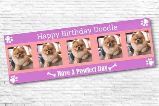 Personalised Purple 5 Picture Dog Birthday Banner