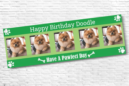 Personalised Green 5 Picture Dog Birthday Banner