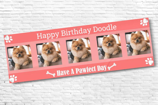 Personalised Pink 5 Picture Dog Birthday Banner