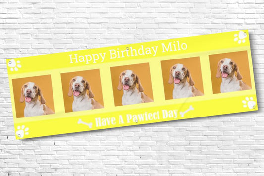 Personalised Yellow 5 Picture Dog Birthday Banner