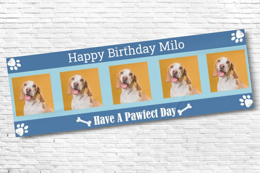Personalised Blue 5 Picture Dog Birthday Banner