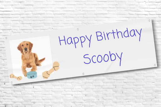Blue Personalised Dog Birthday Banner with Photo
