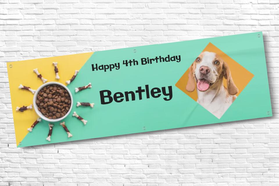 Green & Yellow Personalised Dog Birthday Banner with Photo