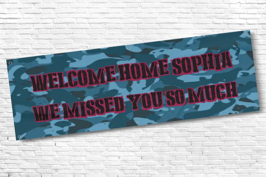 Personalised  Blue Military Welcome Home Banner with any Text